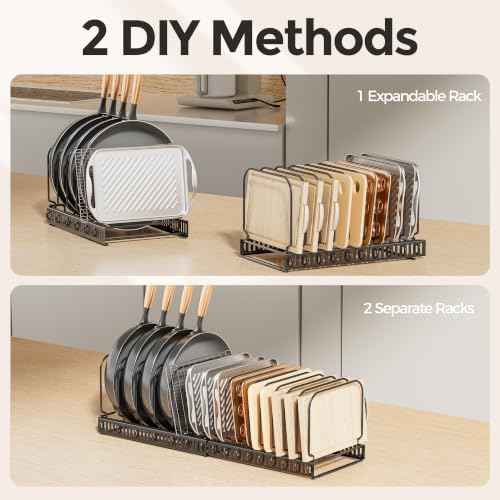 MUDEELA Expandable Cutting Board Organizer Pot Lids Rack 15 Dividers 1-Pack
