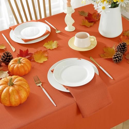 SASTYBALE Textured Fall Tablecloth Rectangle 52x70 Inch, Rust/Burnt