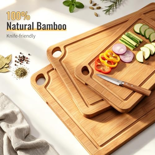 Bamboo Cutting Board Set for Kitchen, Charcuterie Board with Juice