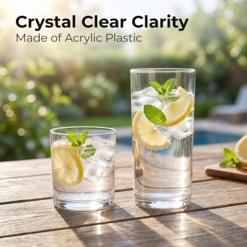 Meolibour® Plastic Drinking Glasses Set of 8, 14oz Rocks & 20oz Water