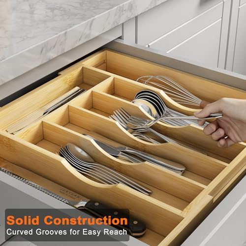 Youpehom Bamboo Utensil Organizer for Kitchen Drawers, Expandable