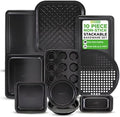 10-Piece Nonstick Bakeware Set - PFOA PFOS PTFE Free Food Grade Safe Carbon Steel Baking Tray Set - Oven Safe Up to 446°F, Pizza, Loaf, Muffin, Round/Square Pans, Cookie Sheet, Etc - NutriChef NCBS10S