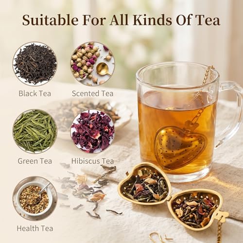 20 Pcs Gold Stainless Steel Tea Strainer Tea Ball Infuser, Heart Shape