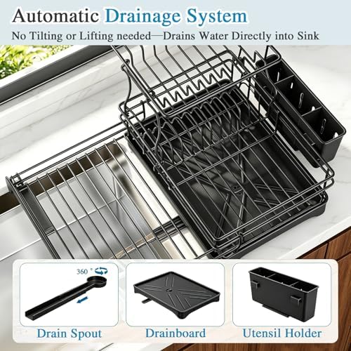 2-Tier Dish Drying Rack, Black