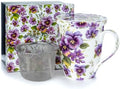 McIntosh Chintz Purple Pansies Fine Bone China Tea Mug with Lid and