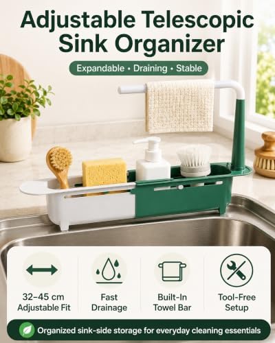Adjustable Telescopic Sink Organizer 32-45cm Length Holds up to 2kg