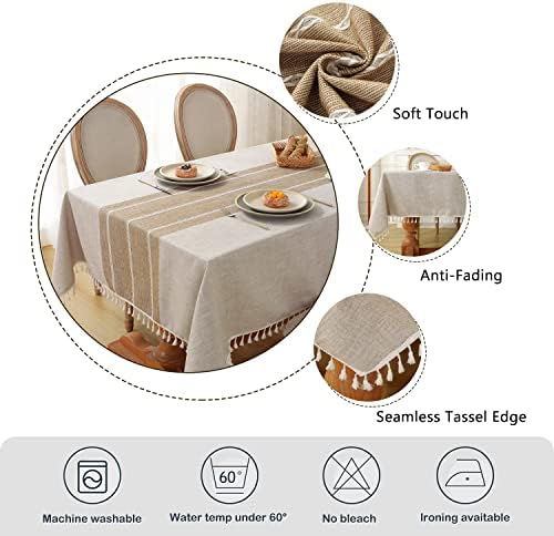 Laolitou Rustic Tablecloth Cotton Linen Waterproof Farmhouse