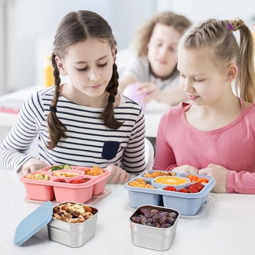 Caperci 3-Pack Stainless Steel Snack Containers with Silicone Lids