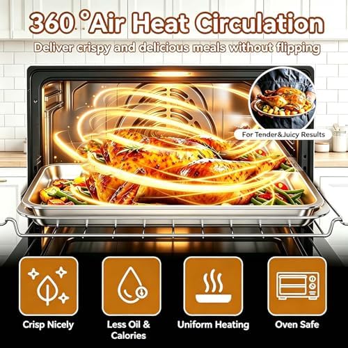 Baking Sheet Pan Set of 2, 12.4"x11" Stainless Steel Air Fryer Pan