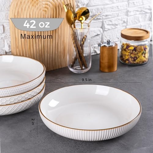 GBhome 9.5'' Large Pasta Bowls, 42 Ounce Stoneware Salad Bowls for
