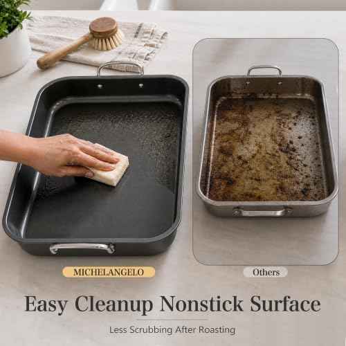 MICHELANGELO 15-Inch Turkey Roasting Pan with V Rack, Carbon Steel