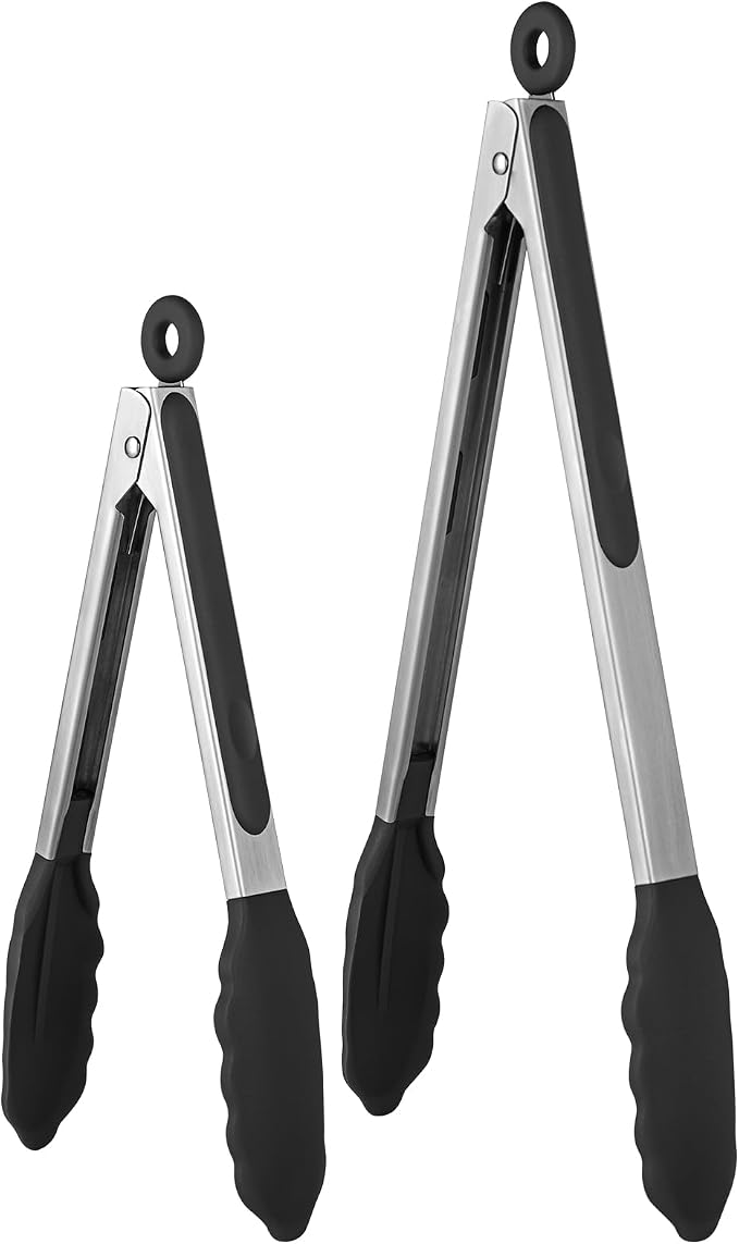 600ºF Heat Resistant Kitchen Tongs: U-Taste 9+12 inch Silicone Cooking Tong Set by U-Taste