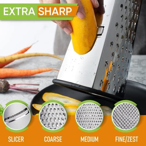 Spring Chef Professional Box Grater, Large & Premium Handheld Zester
