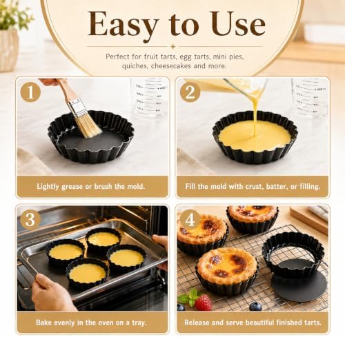 32 Pack Mini Tart Pans 3.1 Inch, Nonstick Carbon Steel Tartlet Pans