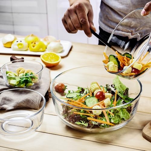 Glass Mixing Bowls Set of 4 - Stackable Kitchen Prepping, Baking