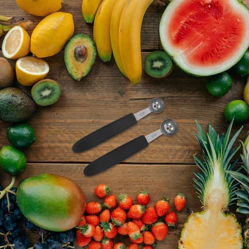 4pcs Stainless Steel Fruit Scoop Set with 4 Sizes Black Handles