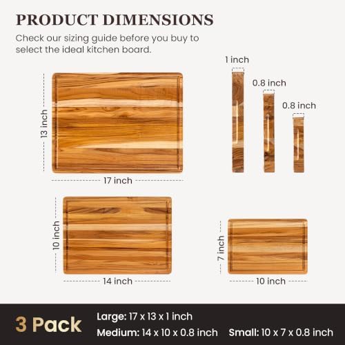 3-Piece Teak Cutting Board Set with Stand, Chopping Board, Juice