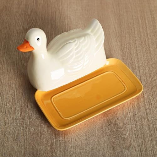 Colias Wing 3D Duck Shaped Ceramic Butter Dish with Lid Butter Keeper