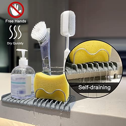 Gosmol Kitchen Sink Dish Brush and Sponge Holder, Gray
