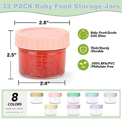 RowinsyDD 4 oz Glass Baby Food Containers, 32 Pack