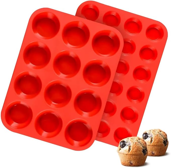 Silicone Muffin Pan, Mini Muffin Pan, Regular 12 Cups and Mini 24 Cups Cupcake by CAKETIME