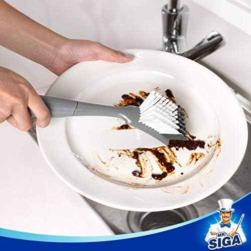 MR.SIGA Dish Brush with Scraper, 2 Pack