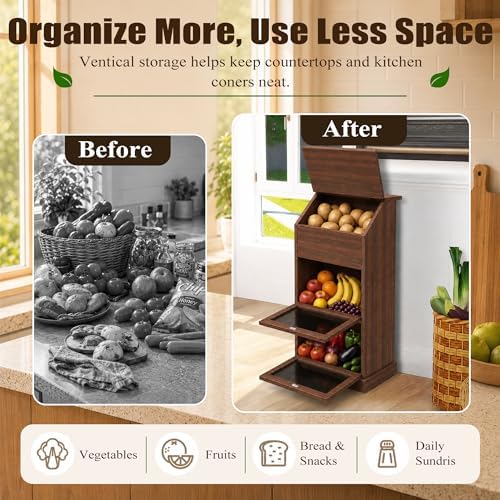 Potato and Onion Storage Bin with Lid, 3-Tier Vegetable Storage