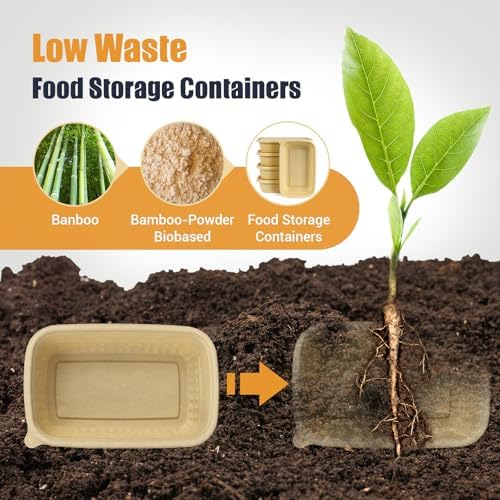50Pack Meal Prep Containers Reusable with Lids, 25oz Bamboo-Powder
