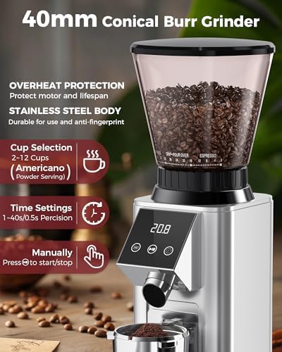 Tuni G1 Conical Burr Coffee Grinder, 48 Settings, Silver