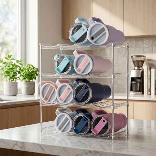 Stackable Water Bottle Organizer 4 Tier Holds 16 Bottles, Storage Rack