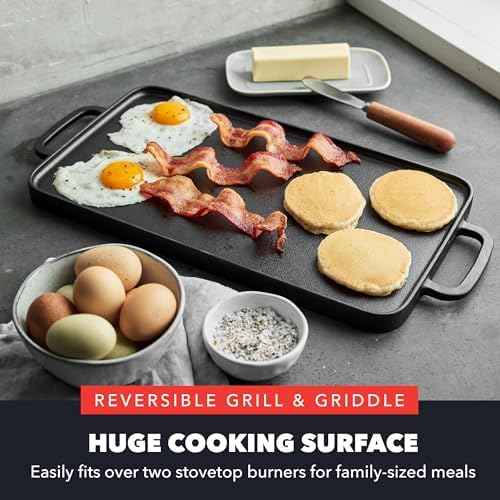 GreenPan x Bobby Flay 16.5 x 9.5 Cast Iron Reversible Double Burner Griddle