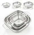 6QT 3-Piece Square Stainless Steel Colander Set w/Handle, Microporous High Foot Strainer for Spaghetti & Veggies Draining, Dishwasher Safe, Gift Box Packed Kitchen Draining Tool (6QT+4QT+2.4QT)