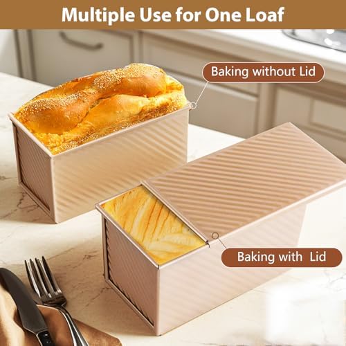 Amagabeli Pullman Loaf Pan with Lid Nonstick Bakeware 9”x4” Carbon