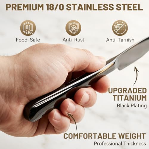 48 PCS NO-FADING Black Silverware Set with Steak Knives, Flatware for 8