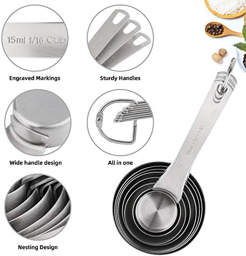Measuring Cups Set, 18/8 Stainless Steel Measuring Cups and Spoons