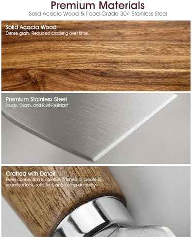 100% Acacia Wood Charcuterie Board Gift Set with Handle & 4 Cheese Knives