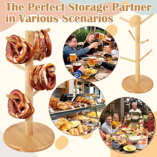2 Pack Pretzel Stand, 13.4" Large Bamboo Pretzel Holder Stand