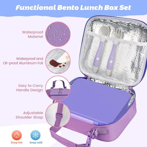 Kids Bento Lunch Box with Thermos, Leakproof Toddler Bento Box with