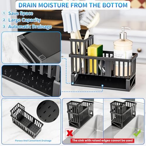 Yieach Kitchen Sink Caddy Organizer, Plastic, Black