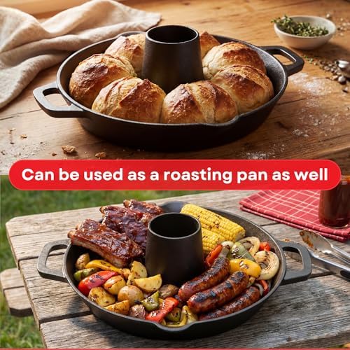 Cast Iron Vertical Chicken Roaster with Drip Pan - Beer Can Holder for