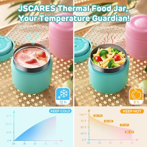 JSCARES 12oz Kids Insulated-Food-Jars for Hot-Food, Wide Mouth Soup
