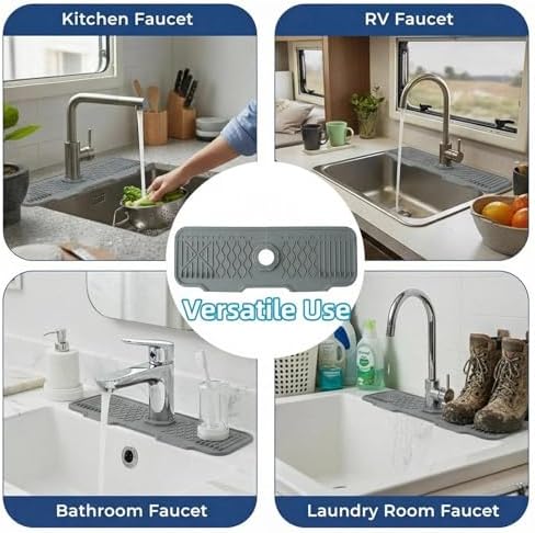Silicone Faucet Handle Drip Catcher Beveled Drying Tray Mat Dish Soap