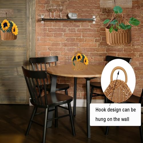 2Pcs Hanging Storage Baskets, Plastic Woven Hanging Basket with Hook