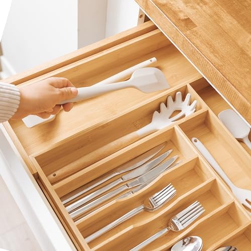 KitchenEdge Bamboo Silverware Drawer Organizer, 14-25 in