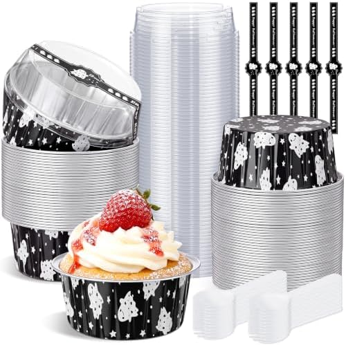 Willinglong 80 Pcs Halloween Foil Baking Pans with Lids, Aluminum