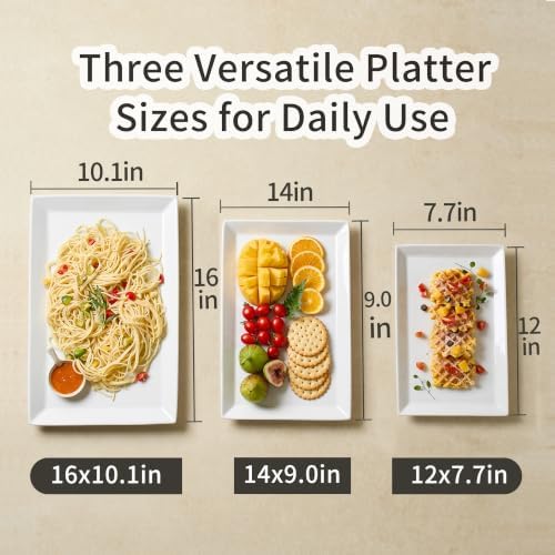 MIECOO Large Serving Platters, 16/14/12 Inch White Serving Trays Set