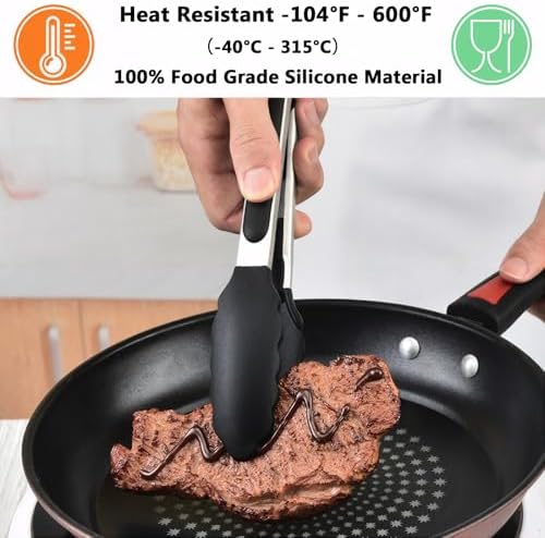 Kitchen Tongs with Non-Stick Silicone Tips, 9 and 12 Inch