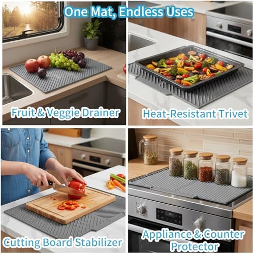 Silicone Dish Drying Mat for Kitchen Counter with 6.5" Built-in Drain