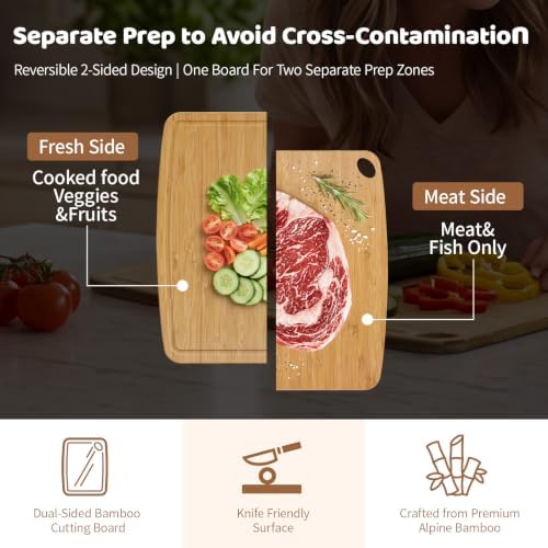 Dishwasher Safe Cutting Board,Bamboo Cutting Board with Juice Groove