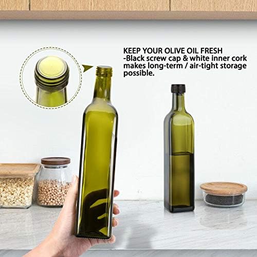 AOZITA 17oz Glass Olive Oil Bottle Dispenser - 500ml Green Oil and Vinegar - Image 4
